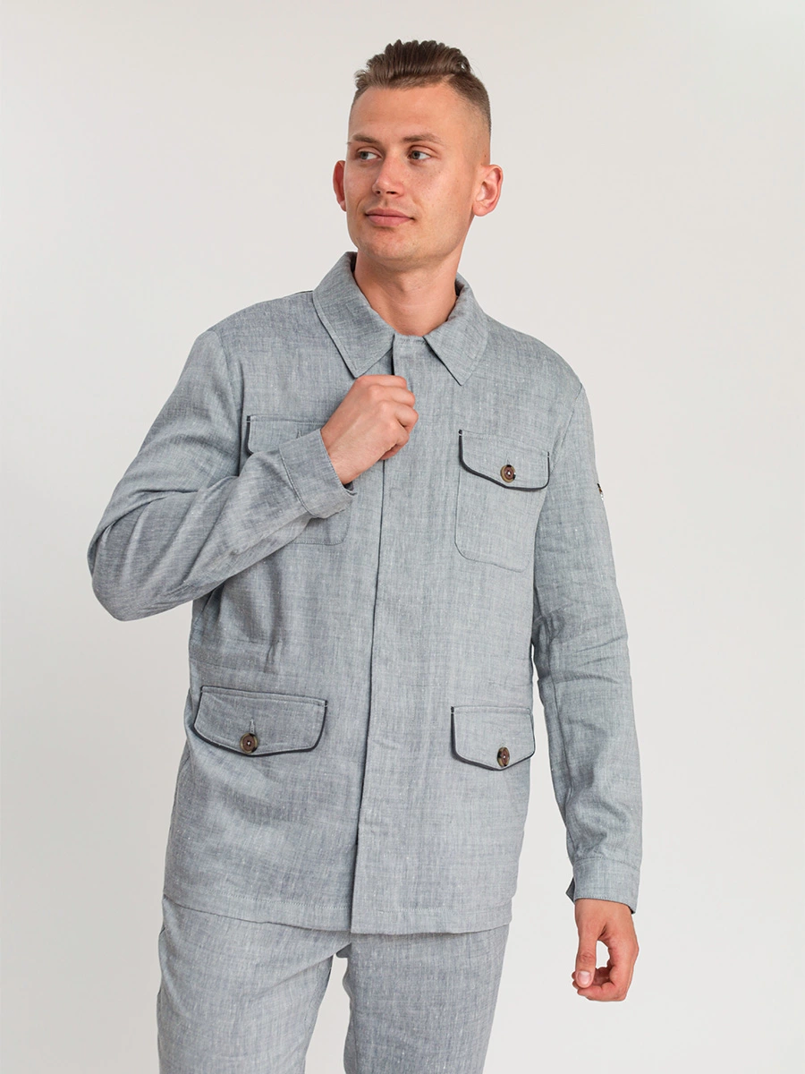 Жакет-рубашка свободного кроя из смеси льна и шерсти